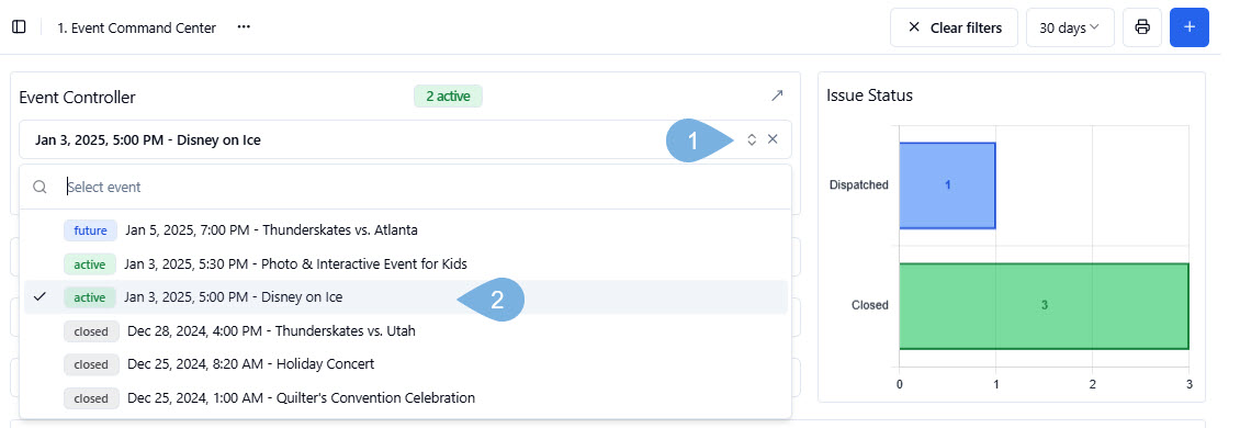 Event Contoller in Dashboard